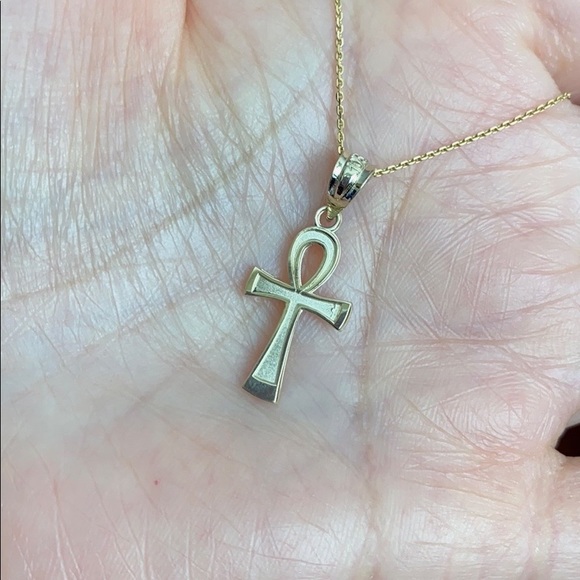 10k Rose Gold Egyptian Ankh Cross Pendant Necklace